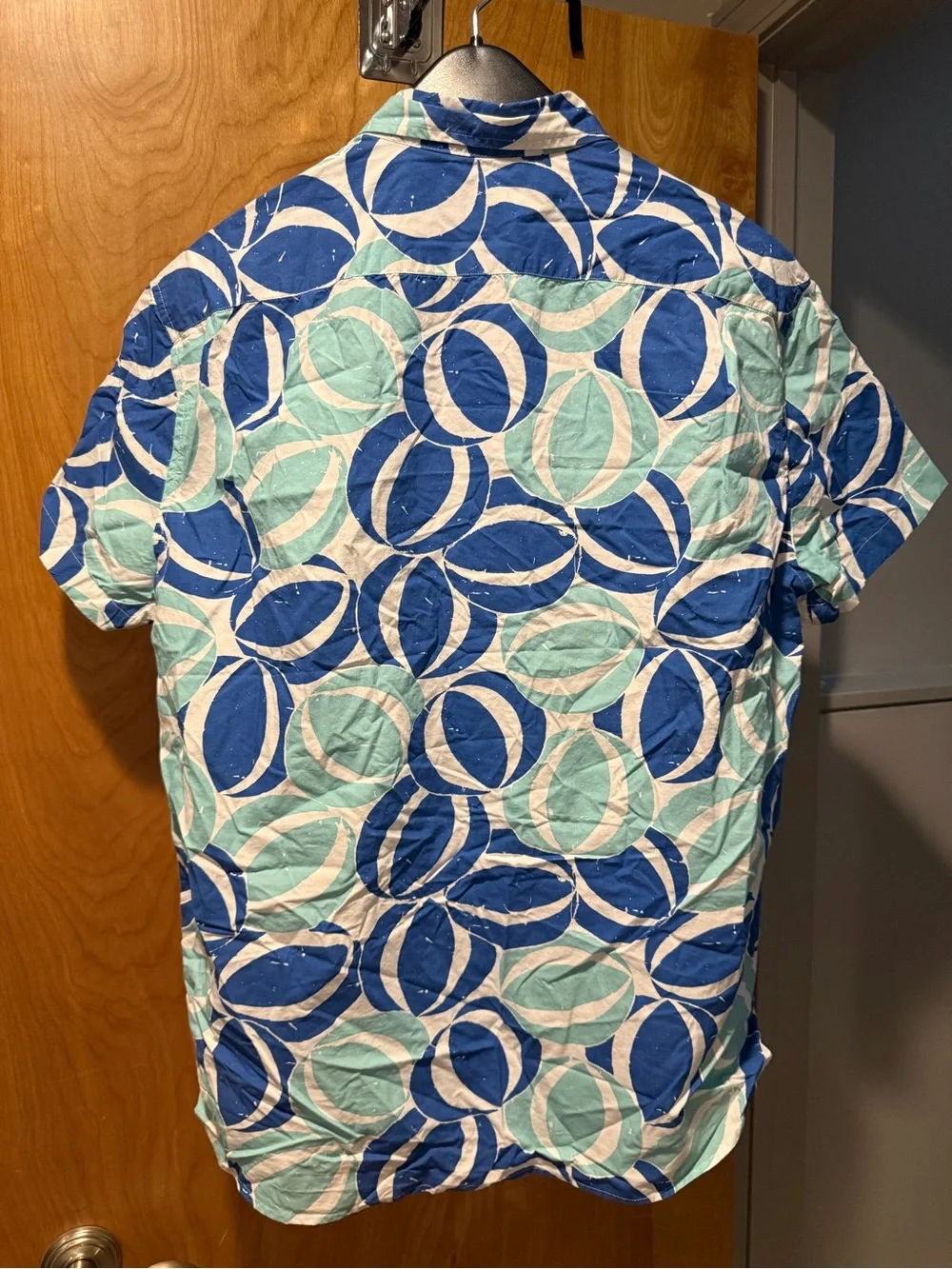 J. Crew Short-Sleeve Button-Down in Blue, Teal and White Circular Print